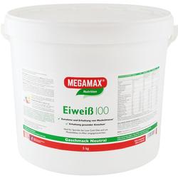 Großer weißer Eimer mit Megamax Eiweißpulver, Geschmacksrichtung neutral.