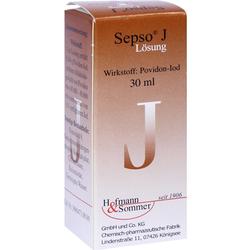Braune Schachtel mit Aufschrift "Sepso J Lösung, 30 ml" und Herstellerinformationen.