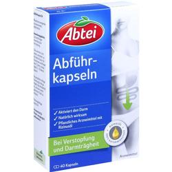 Verpackung von Abtei Abführkapseln zur Unterstützung der Darmfunktion.