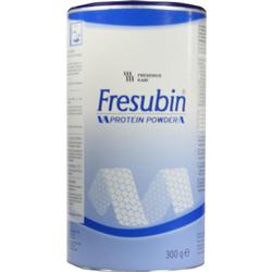 Weiße Dose mit blauem Deckel und der Aufschrift "Fresubin Protein Powder".