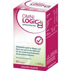 Eine Schachtel Omni Logic Apfelpektin Nahrungsergänzungsmittel mit 84 veganen Kapseln.