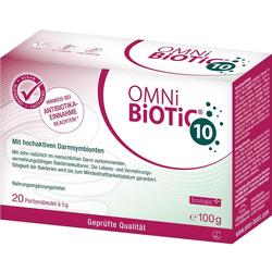 Eine Packung mit dem Aufdruck "Omni Biotic 10", vegan und glutenfrei.