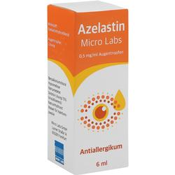 Eine Packung mit Augentropfen gegen Allergien.